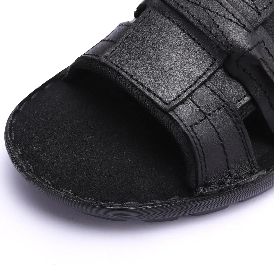Harssidanzar Leather Slide Sandals for Men Memory foam Lightweight Summer Mens Sandals Outdoor Mens Beach slip on Sandal KM228US