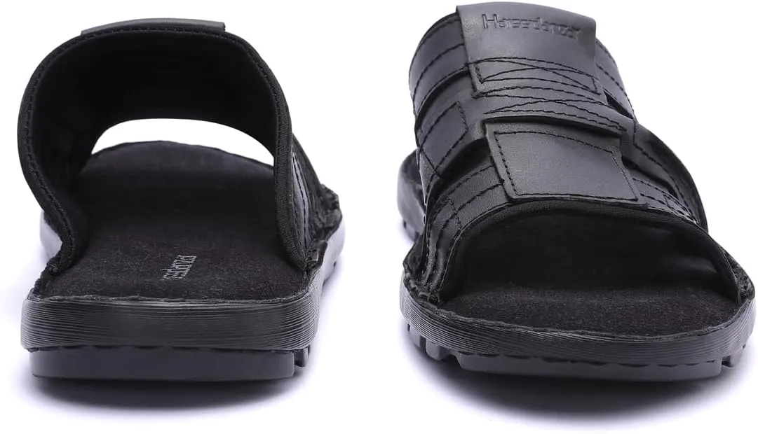 Harssidanzar Leather Slide Sandals for Men Memory foam Lightweight Summer Mens Sandals Outdoor Mens Beach slip on Sandal KM228US