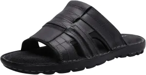 Harssidanzar Leather Slide Sandals for Men Memory foam Lightweight Summer Mens Sandals Outdoor Mens Beach slip on Sandal KM228US
