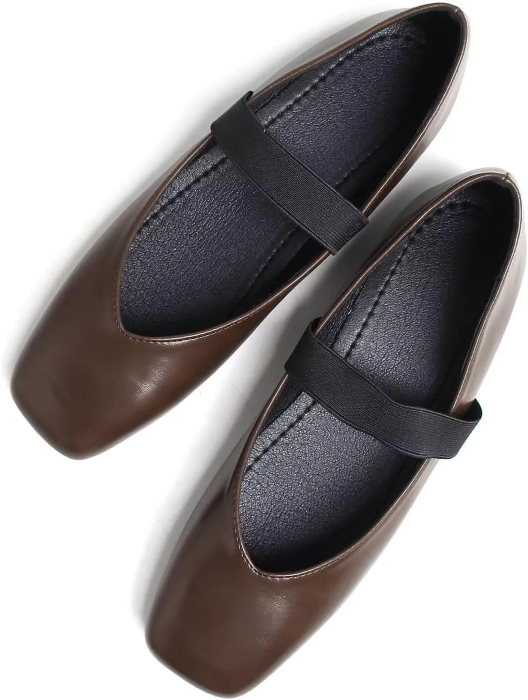 Hee grand Leather Flats for Women Comfortable Square Toe Mary Jane Shoes Elastic Strap Flats Lightweight Walking Shoes