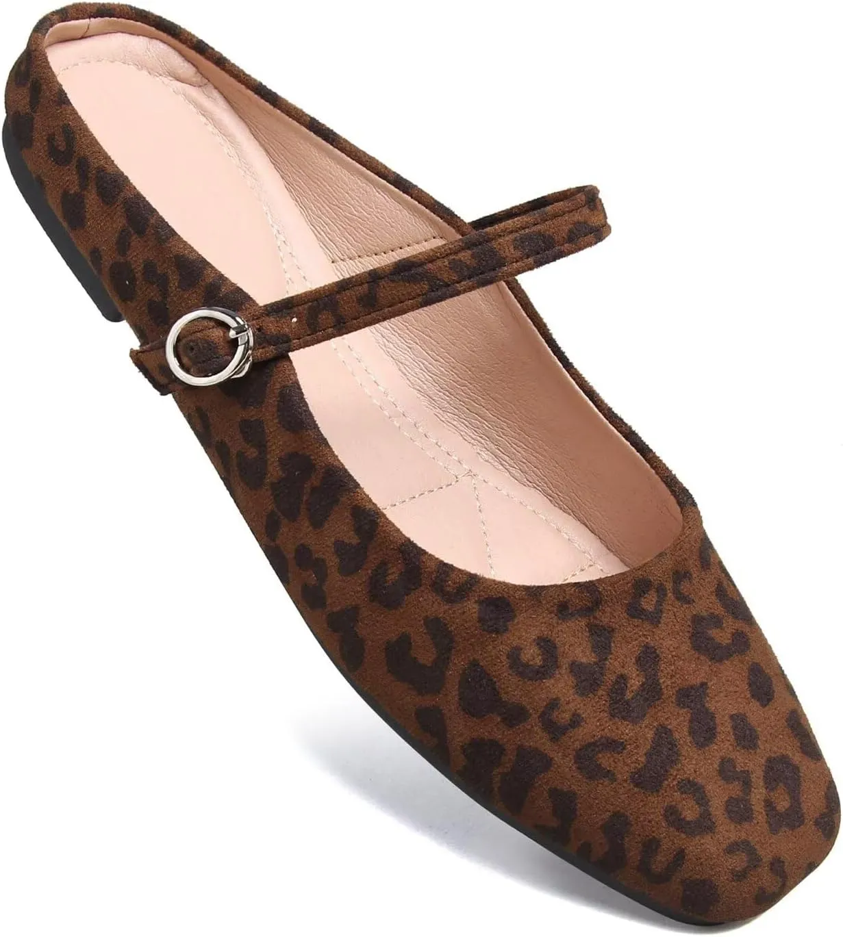 Hee grand Mules for Women Mary Jane Shoes Retro Square Toe Strap Backless Flat Mules Comfortable Flat Slippers