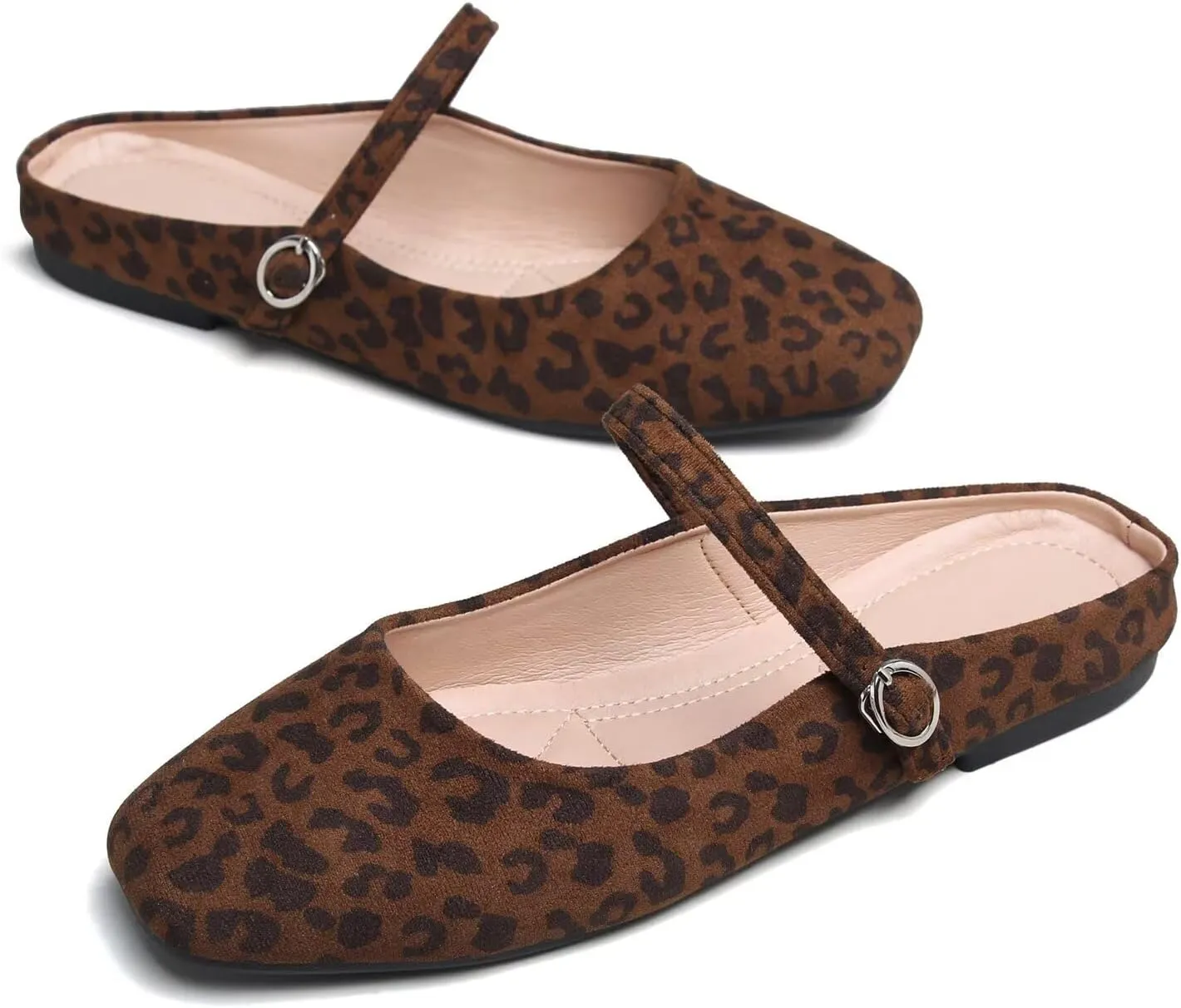 Hee grand Mules for Women Mary Jane Shoes Retro Square Toe Strap Backless Flat Mules Comfortable Flat Slippers