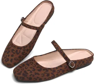 Hee grand Mules for Women Mary Jane Shoes Retro Square Toe Strap Backless Flat Mules Comfortable Flat Slippers