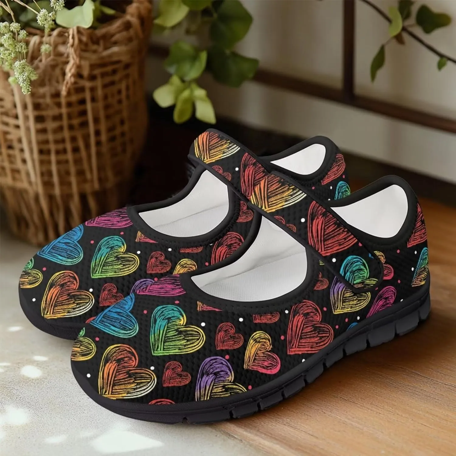 Howilath Heart Love Women's Ballet Flats Round Toe Mary Janes Casual Flats Shoes Ballerina Shoes for Party Wedding Work