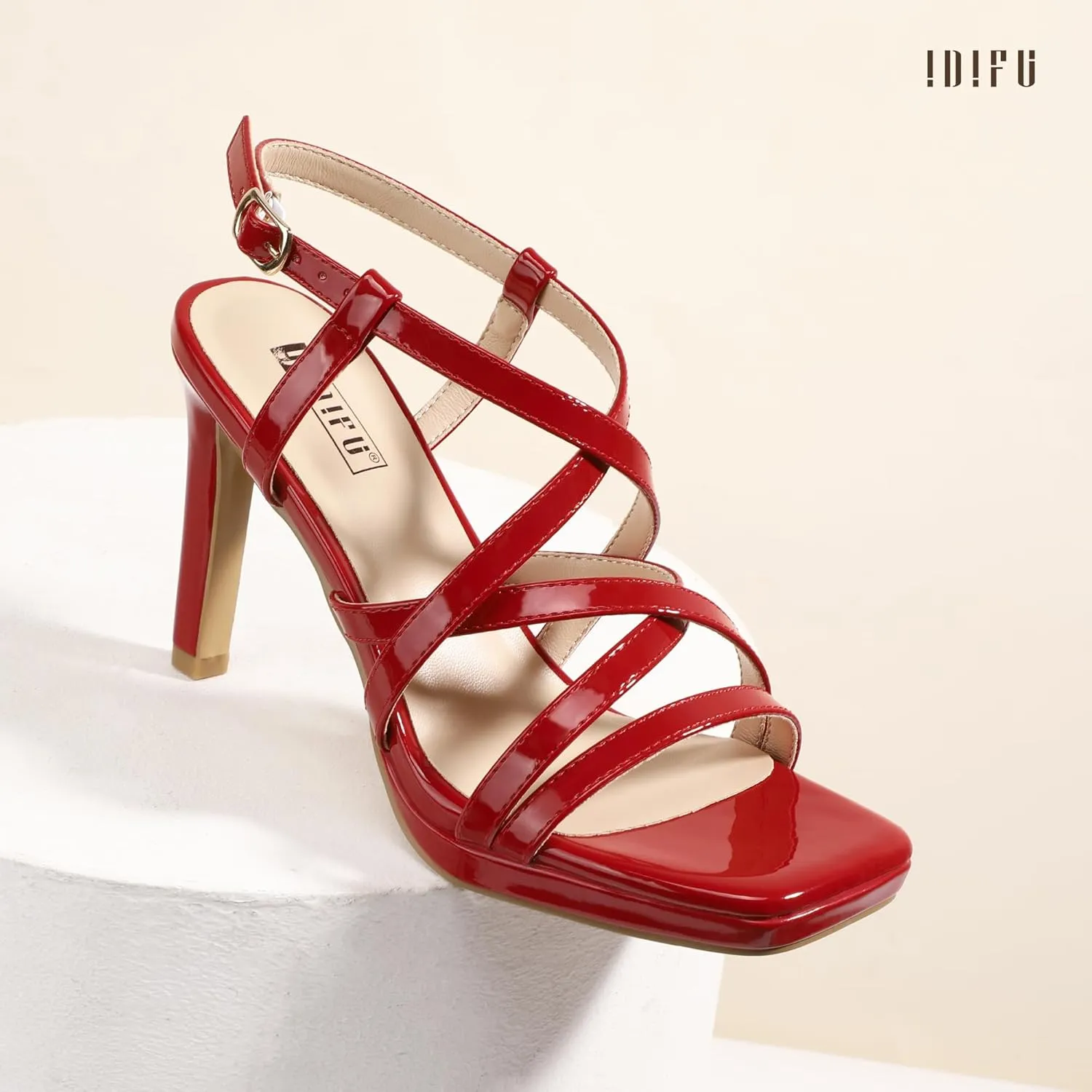 IDIFU IN4 Platform Heels High Strappy Slingback Stiletto Open Square Toe Heel Wedding Bridal Prom Party Heeled Sandals Dress Shoes For Women Comfortable Sexy Fashion Heels