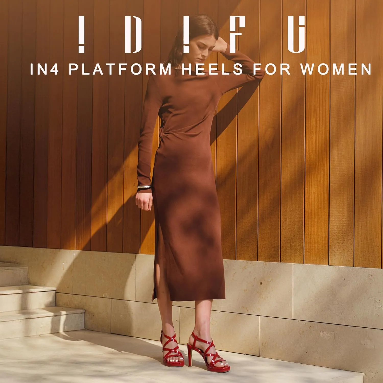 IDIFU IN4 Platform Heels High Strappy Slingback Stiletto Open Square Toe Heel Wedding Bridal Prom Party Heeled Sandals Dress Shoes For Women Comfortable Sexy Fashion Heels