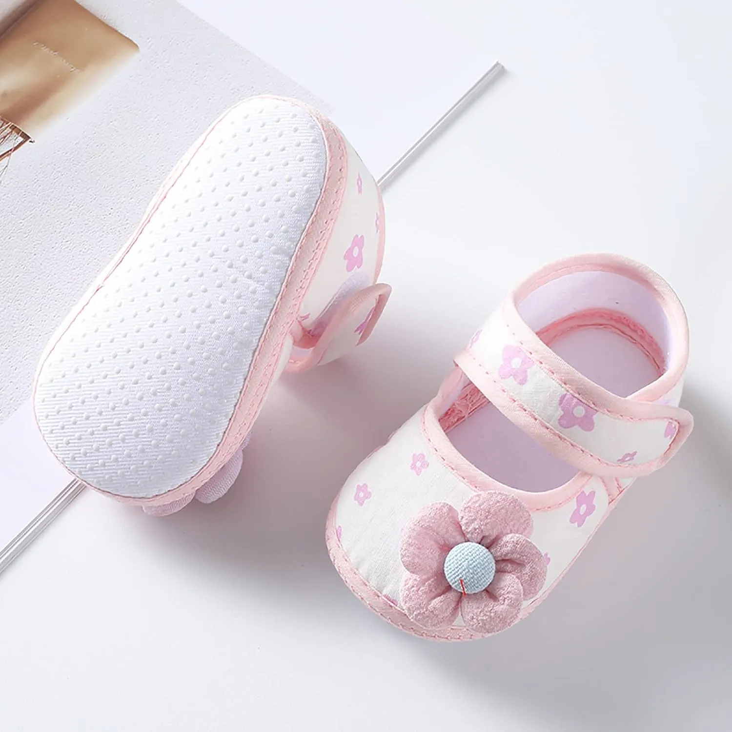 Infant Baby Girls Prewalker Floral Mary Jane Flats Non Slip First Walker Cirb Slippers Toddler Princess Dress Shoes