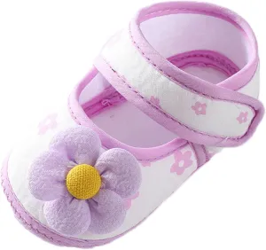 Infant Baby Girls Prewalker Floral Mary Jane Flats Non Slip First Walker Cirb Slippers Toddler Princess Dress Shoes
