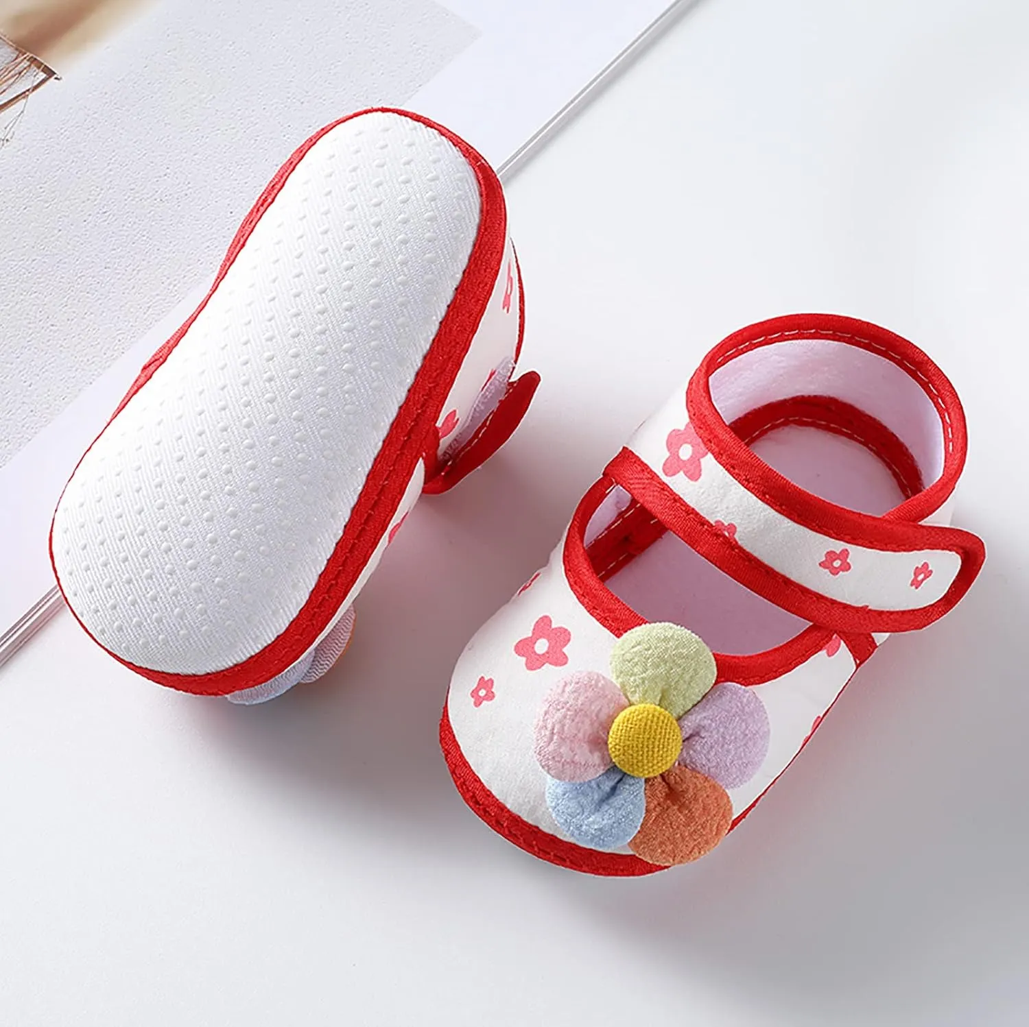 Infant Baby Girls Prewalker Floral Mary Jane Flats Non Slip First Walker Cirb Slippers Toddler Princess Dress Shoes