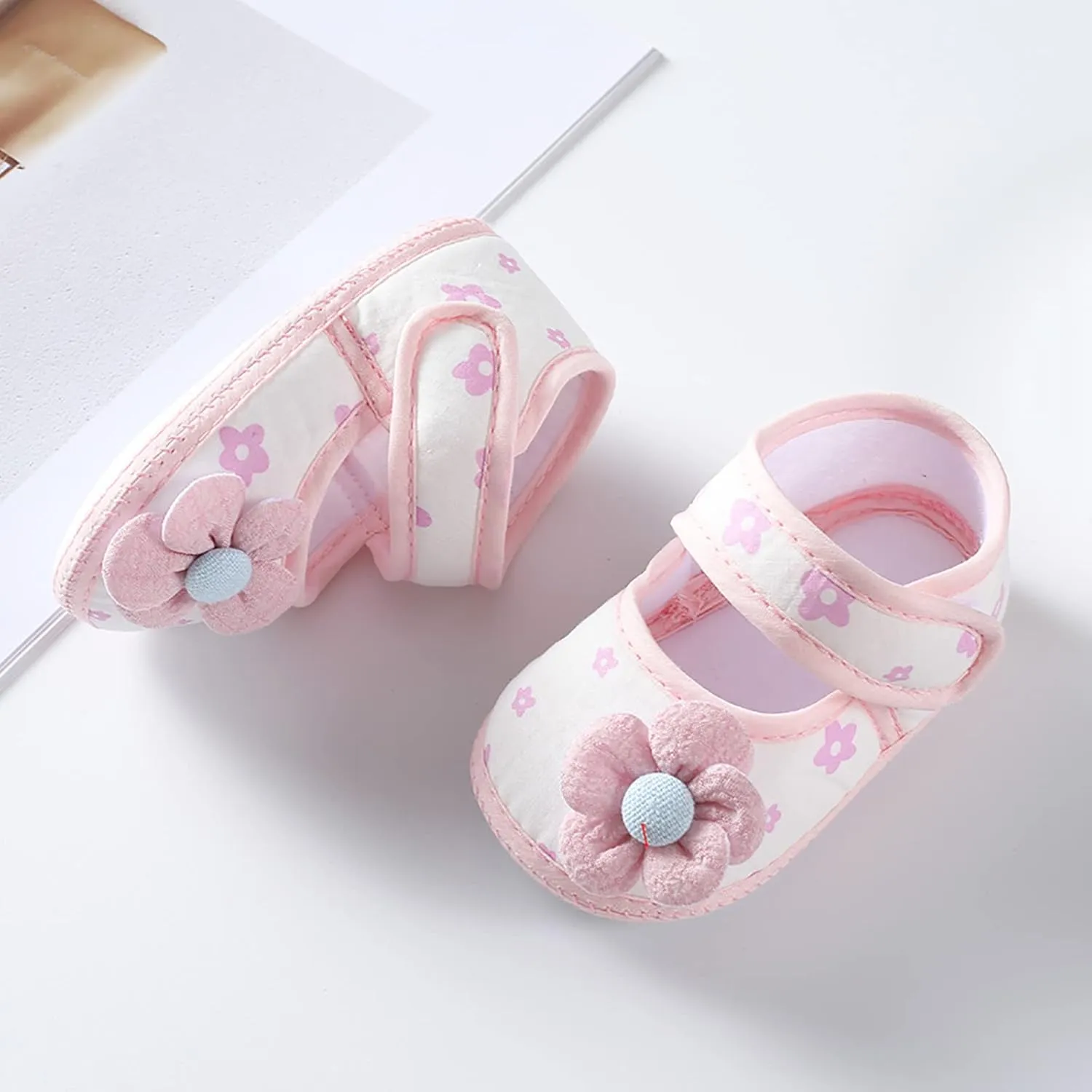 Infant Baby Girls Prewalker Floral Mary Jane Flats Non Slip First Walker Cirb Slippers Toddler Princess Dress Shoes