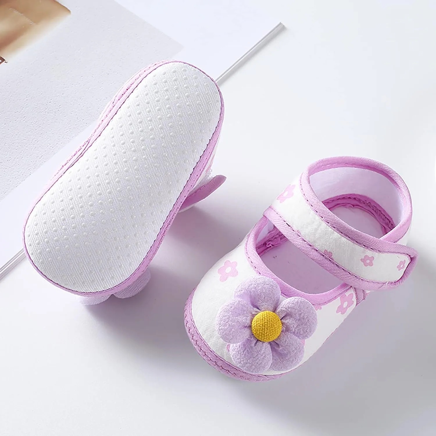 Infant Baby Girls Prewalker Floral Mary Jane Flats Non Slip First Walker Cirb Slippers Toddler Princess Dress Shoes