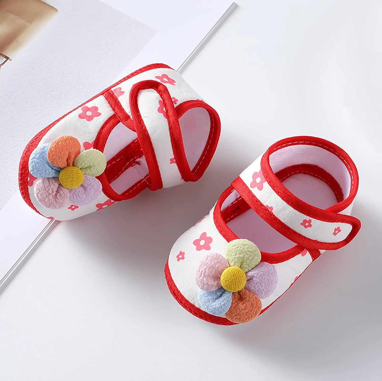 Infant Baby Girls Prewalker Floral Mary Jane Flats Non Slip First Walker Cirb Slippers Toddler Princess Dress Shoes