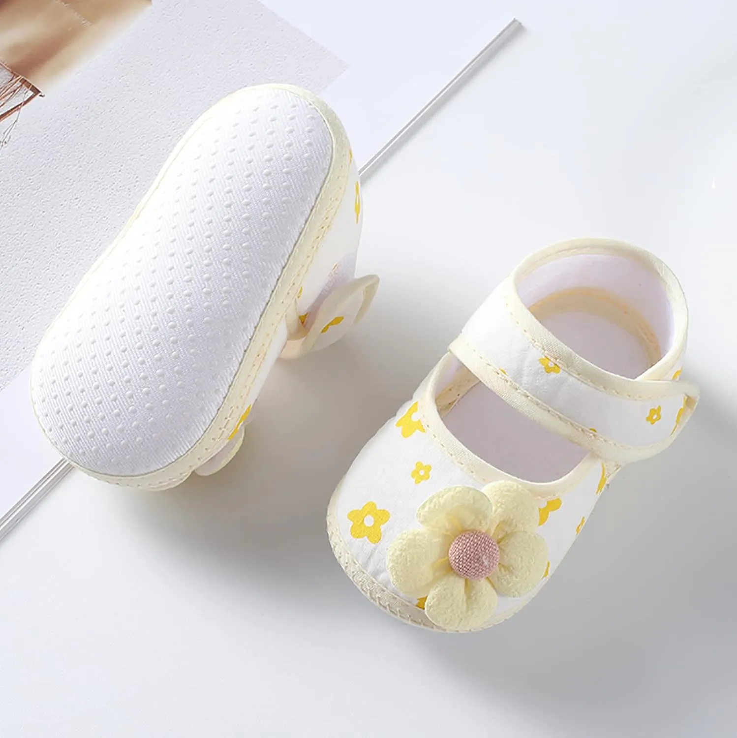 Infant Baby Girls Prewalker Floral Mary Jane Flats Non Slip First Walker Cirb Slippers Toddler Princess Dress Shoes