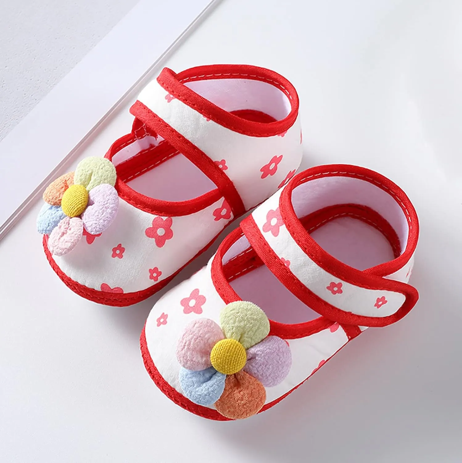 Infant Baby Girls Prewalker Floral Mary Jane Flats Non Slip First Walker Cirb Slippers Toddler Princess Dress Shoes