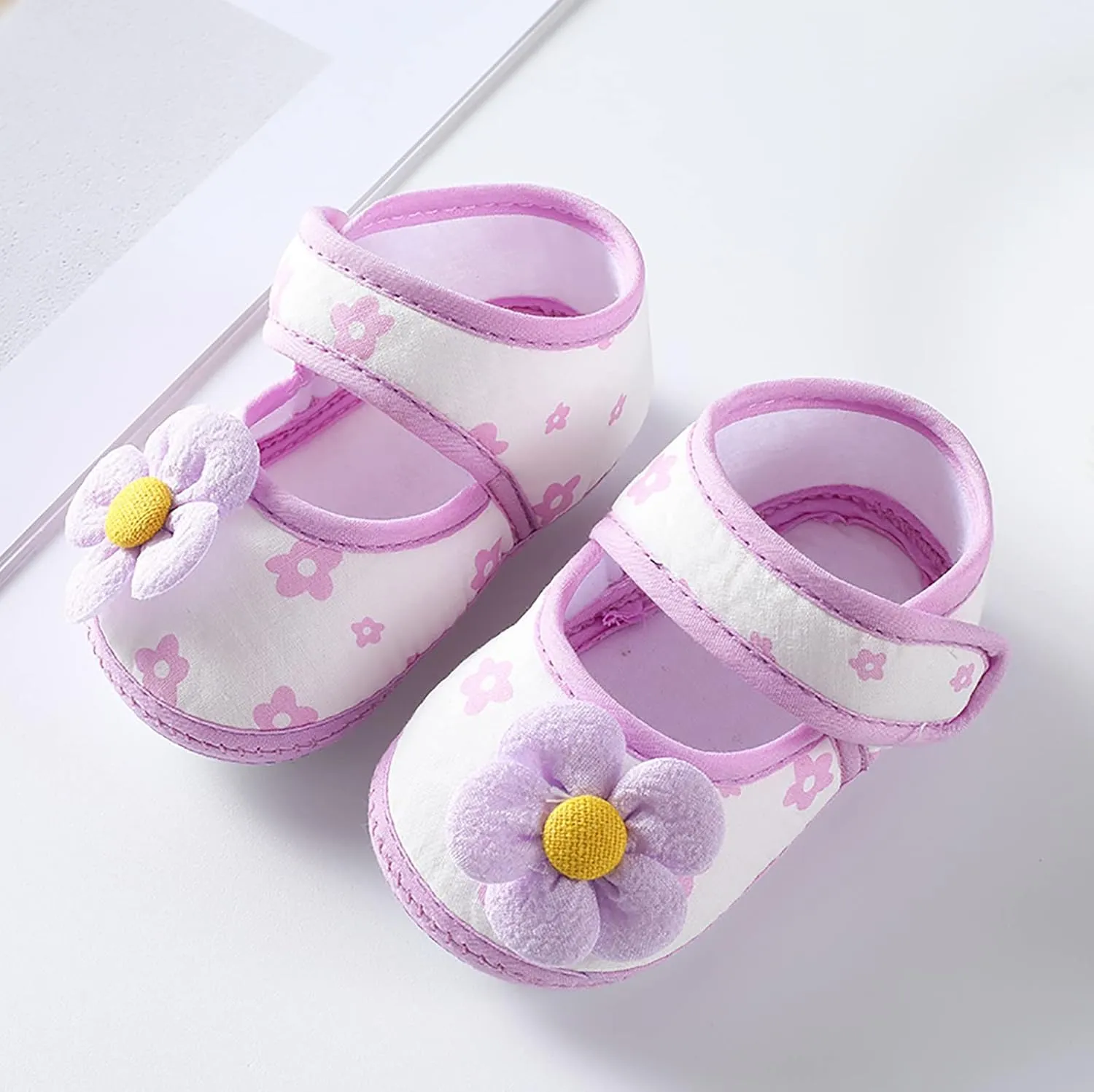 Infant Baby Girls Prewalker Floral Mary Jane Flats Non Slip First Walker Cirb Slippers Toddler Princess Dress Shoes