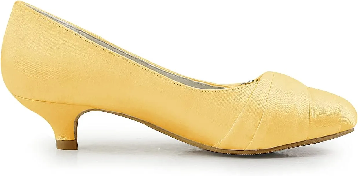 JIAJIA 0112A Women's Bridal Shoes Closed Toe Low Heel Comfort Satin Pumps Crystal Wedding Shoes