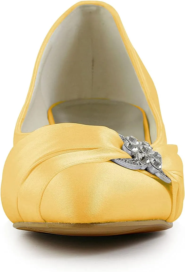 JIAJIA 0112A Women's Bridal Shoes Closed Toe Low Heel Comfort Satin Pumps Crystal Wedding Shoes