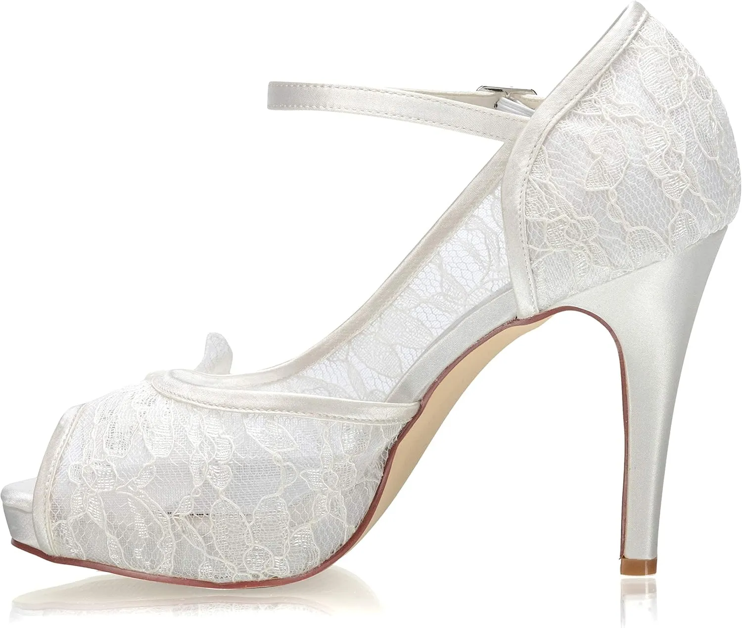 JIAJIA 154814 Women's Bridal Shoes Peep Toe 4.1'' High Heel Lace Satin Pumps Flower Wedding Shoes