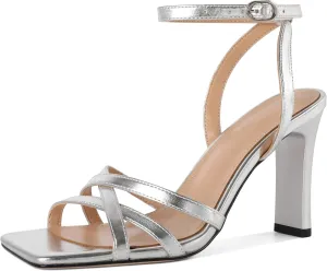 Joseywade Chunky Heels For Women Strappy High Heel 3.5 Inch Heeled Sandals Open Toe Shoes