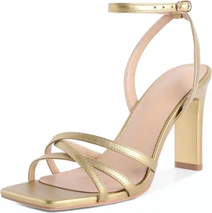 Joseywade Chunky Heels For Women Strappy High Heel 3.5 Inch Heeled Sandals Open Toe Shoes