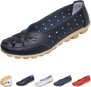 Keilinia Women's Leather Woven Loafers,Lightweight Comfort Breathe Slip-on Softsole Walking Driving Casual Flat Shoes