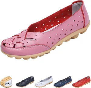 Keilinia Women's Leather Woven Loafers,Lightweight Comfort Breathe Slip-on Softsole Walking Driving Casual Flat Shoes