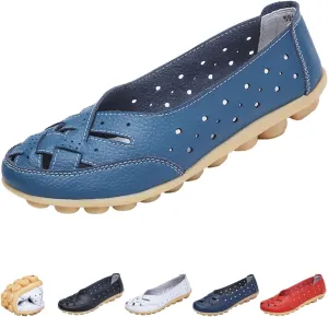 Keilinia Women's Leather Woven Loafers,Lightweight Comfort Breathe Slip-on Softsole Walking Driving Casual Flat Shoes