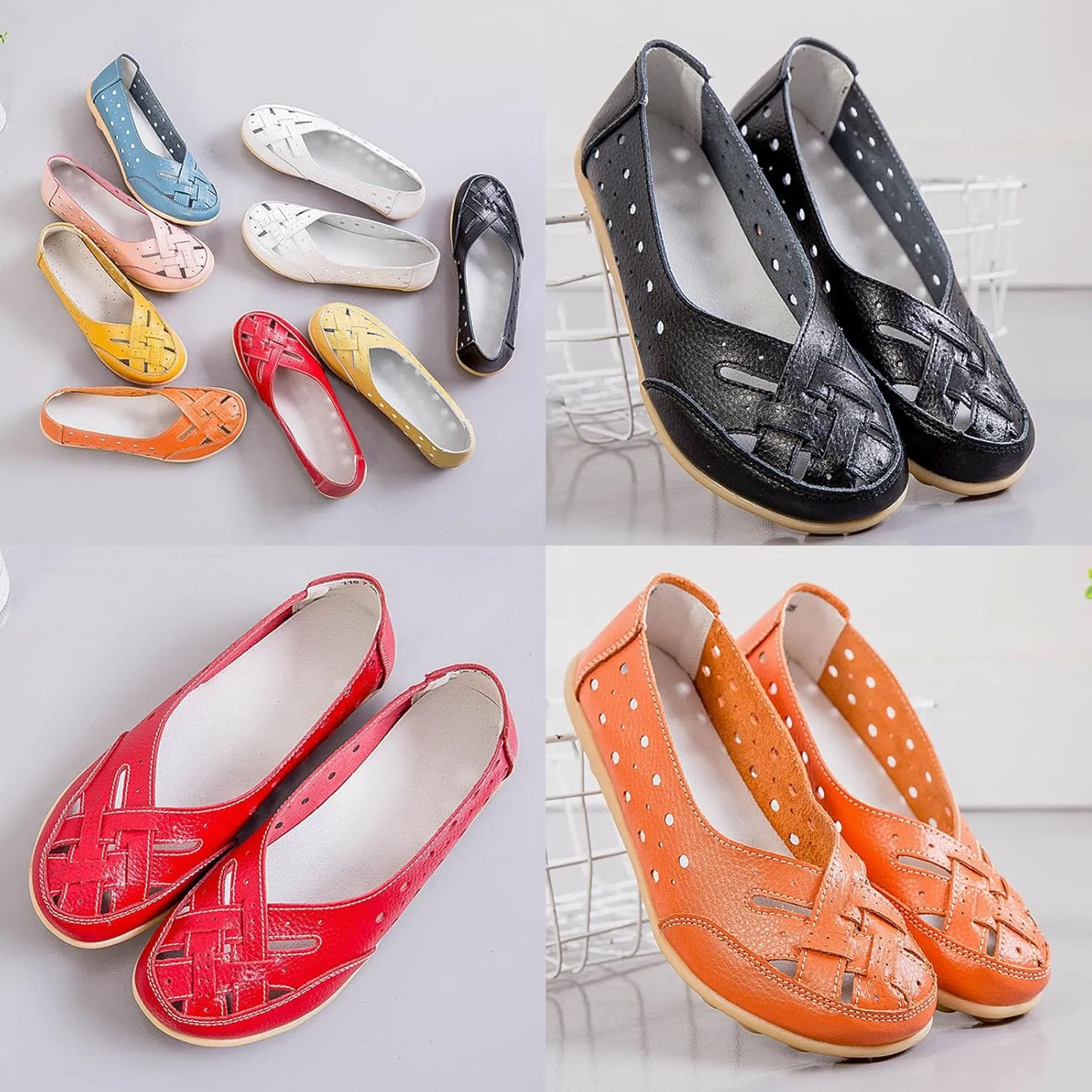 Keilinia Women's Leather Woven Loafers,Lightweight Comfort Breathe Slip-on Softsole Walking Driving Casual Flat Shoes