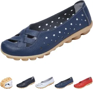 Keilinia Women's Leather Woven Loafers,Lightweight Comfort Breathe Slip-on Softsole Walking Driving Casual Flat Shoes