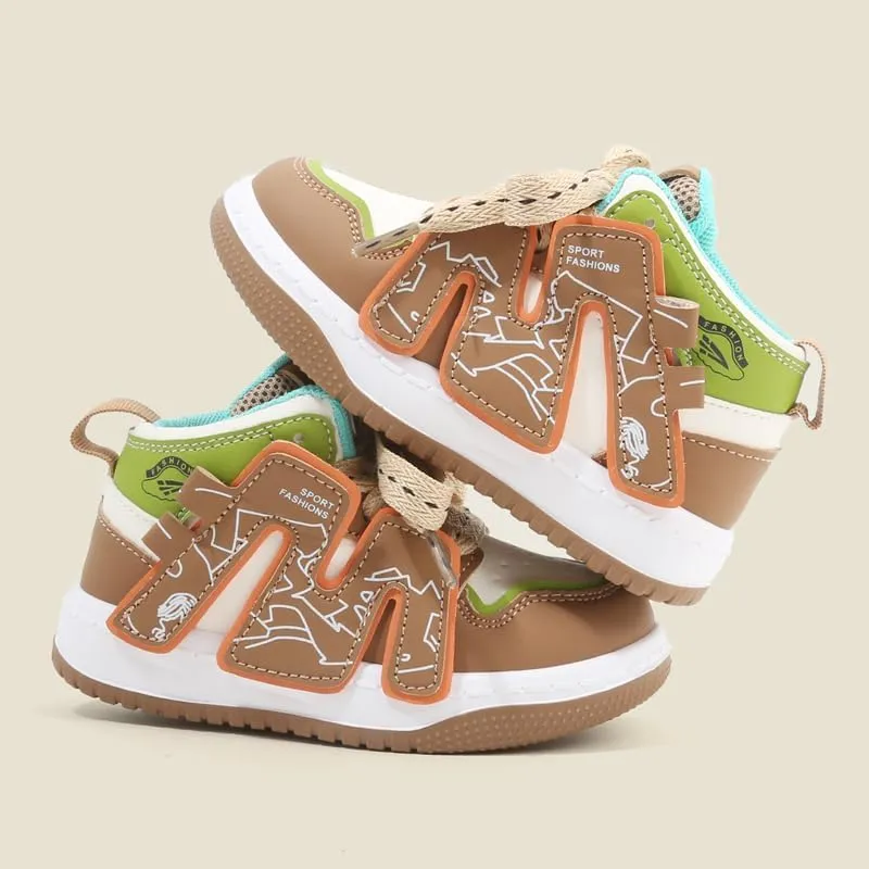 Kids Athletic Sneakers, High Top Design, Black White Mint Green, Sport Training Shoes