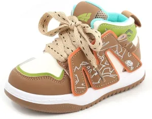 Kids Athletic Sneakers, High Top Design, Black White Mint Green, Sport Training Shoes