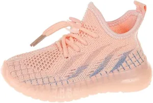 Kids Athletic Sneakers, Knit Mesh Running Shoes, Beige, Lightweight Breathable Design