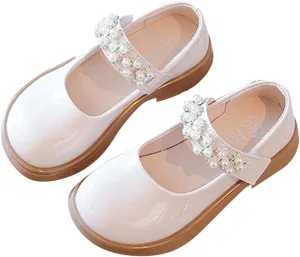 Kids Girls Shoes Spring/Autumn Solid Color Thick Soles With Bright Pearl Straps Dance Shoes Party infant girl dresses