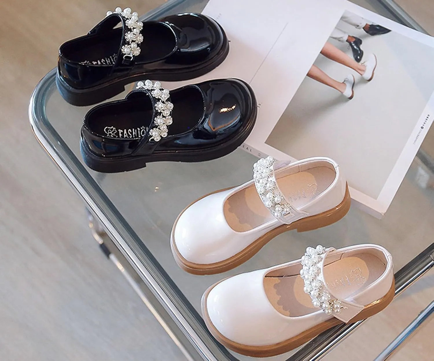 Kids Girls Shoes Spring/Autumn Solid Color Thick Soles With Bright Pearl Straps Dance Shoes Party infant girl dresses