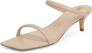 Kitten Heels Women Two Strap Heels Open Square Toe Heeled Sandals Low Heels for Women Slip on Slide Sandals