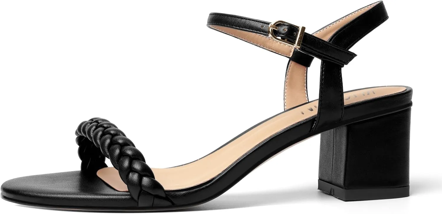 KUOARN Womens Dating Matte Ankle Strap Round Toe Buckle Dress Chunky Low Heel Heeled Sandals 2.2 Inch
