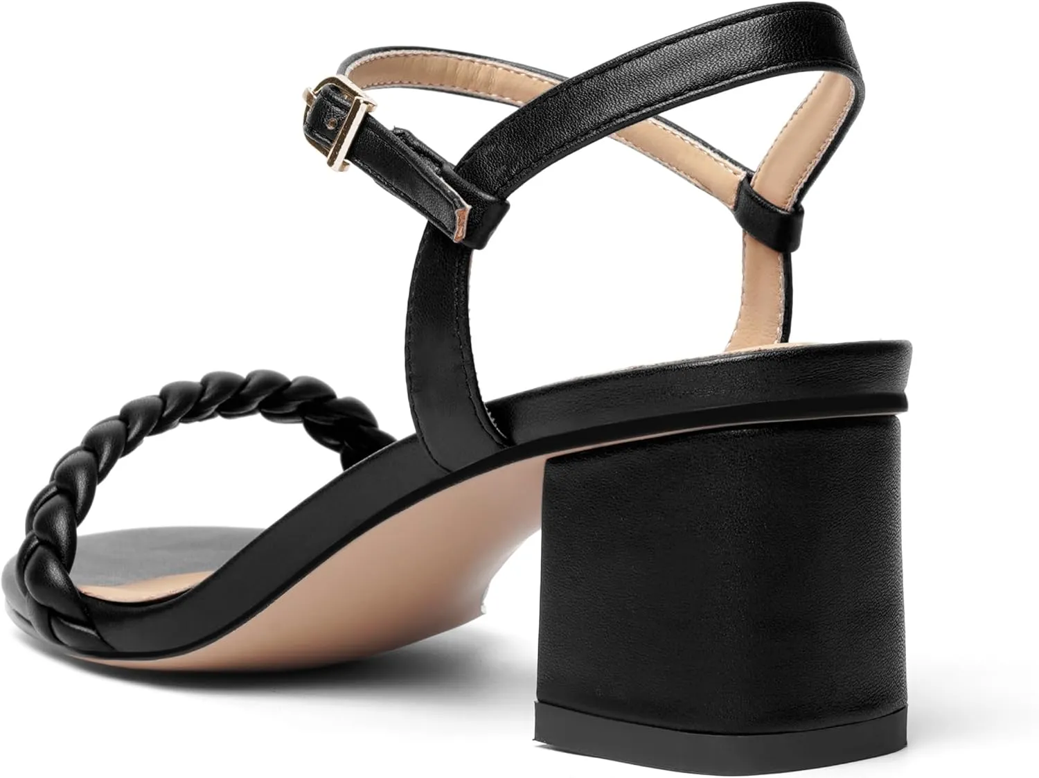 KUOARN Womens Dating Matte Ankle Strap Round Toe Buckle Dress Chunky Low Heel Heeled Sandals 2.2 Inch