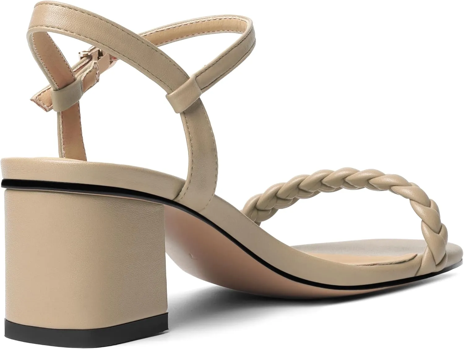 KUOARN Womens Dating Matte Ankle Strap Round Toe Buckle Dress Chunky Low Heel Heeled Sandals 2.2 Inch