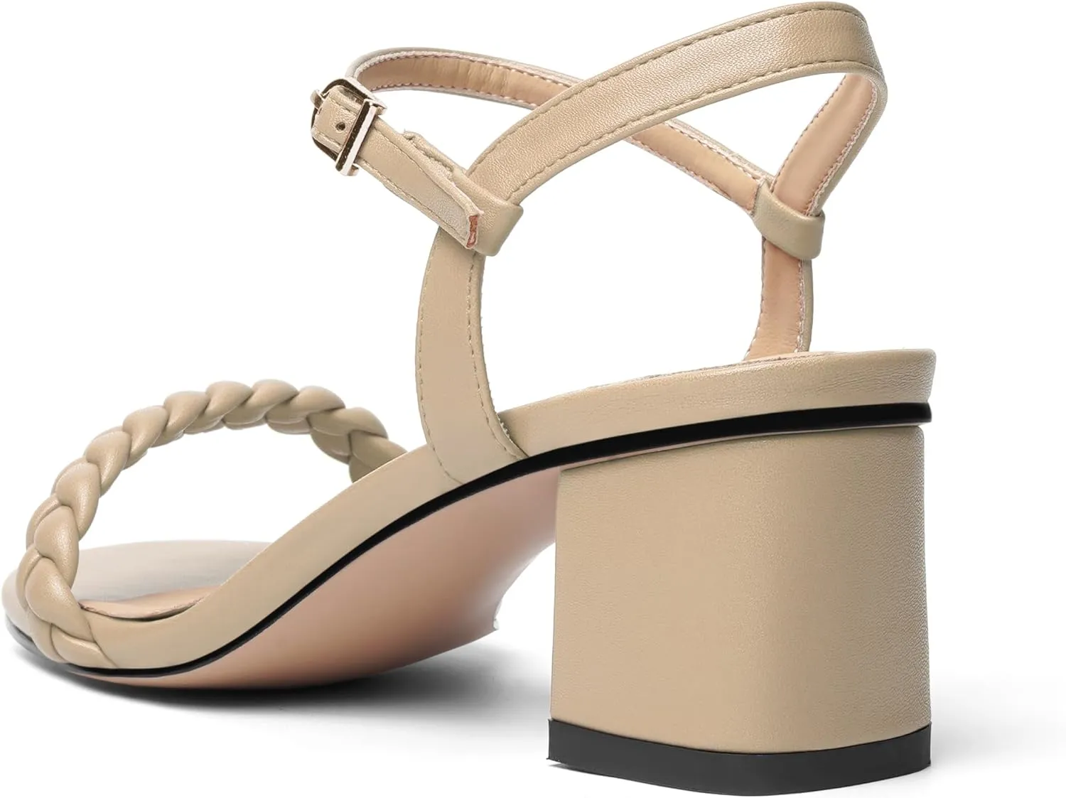 KUOARN Womens Dating Matte Ankle Strap Round Toe Buckle Dress Chunky Low Heel Heeled Sandals 2.2 Inch