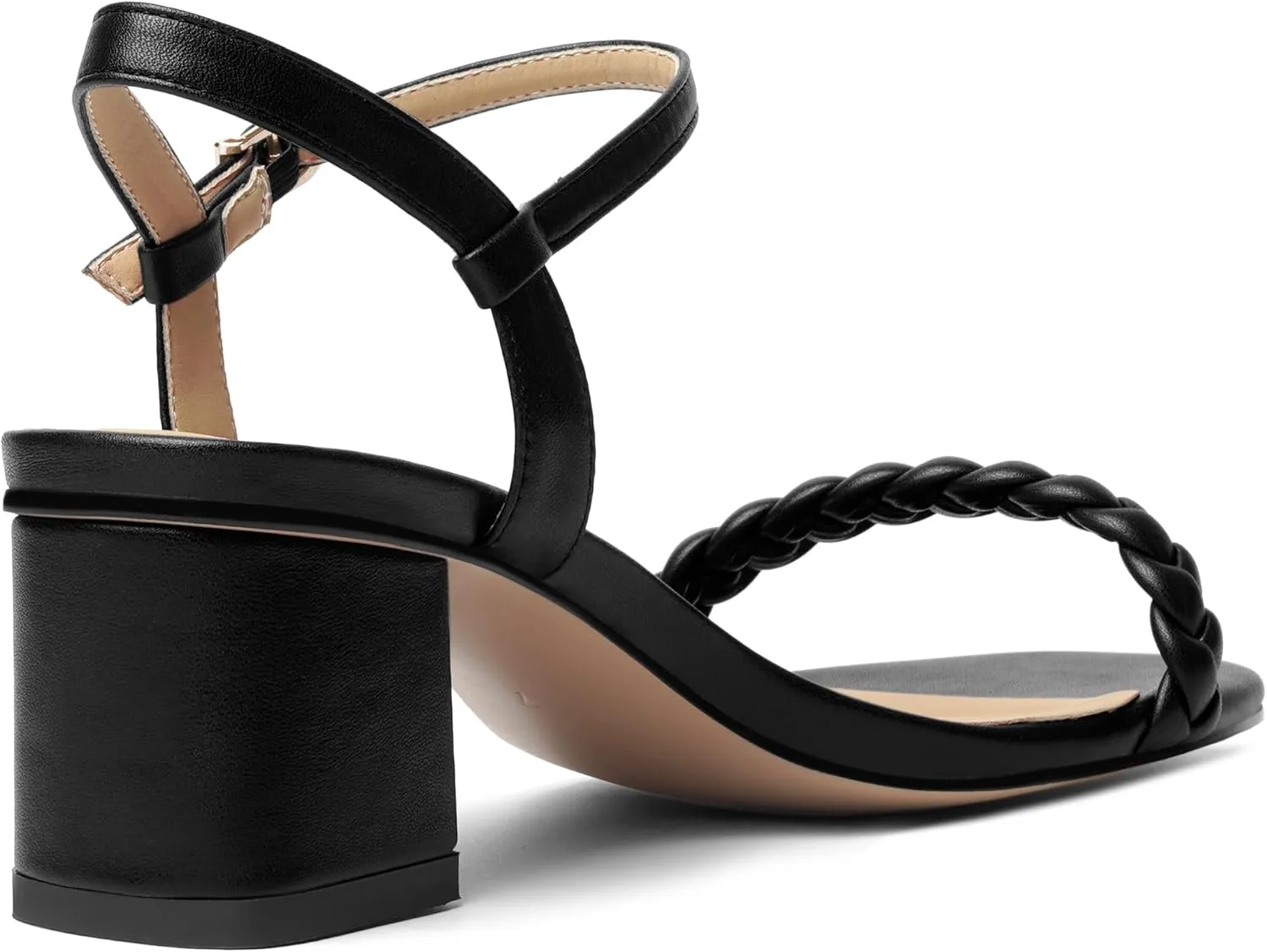 KUOARN Womens Dating Matte Ankle Strap Round Toe Buckle Dress Chunky Low Heel Heeled Sandals 2.2 Inch