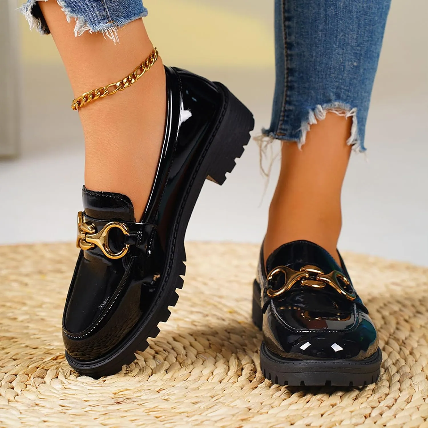 Ladies Fashion Soft Sole Leather Slip On Comfortable Thick Soled Casual Shoes Lady Shoe with Arch Support