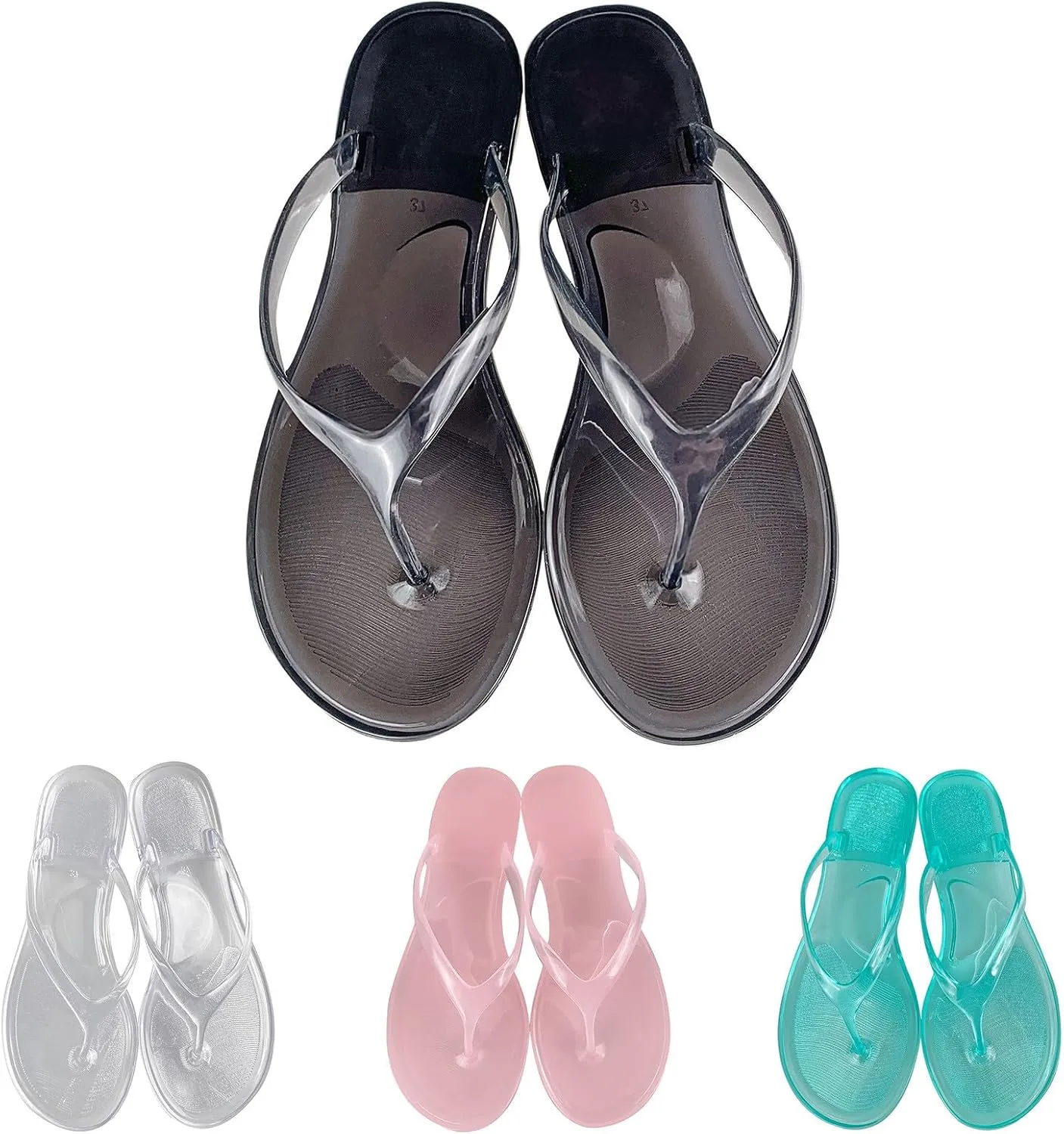 Ladies Summer Transparent Jelly Crystal Flat Bottom Toe Flip Flops Beach Sandal Slippers Womens Boot Slippers Size 6