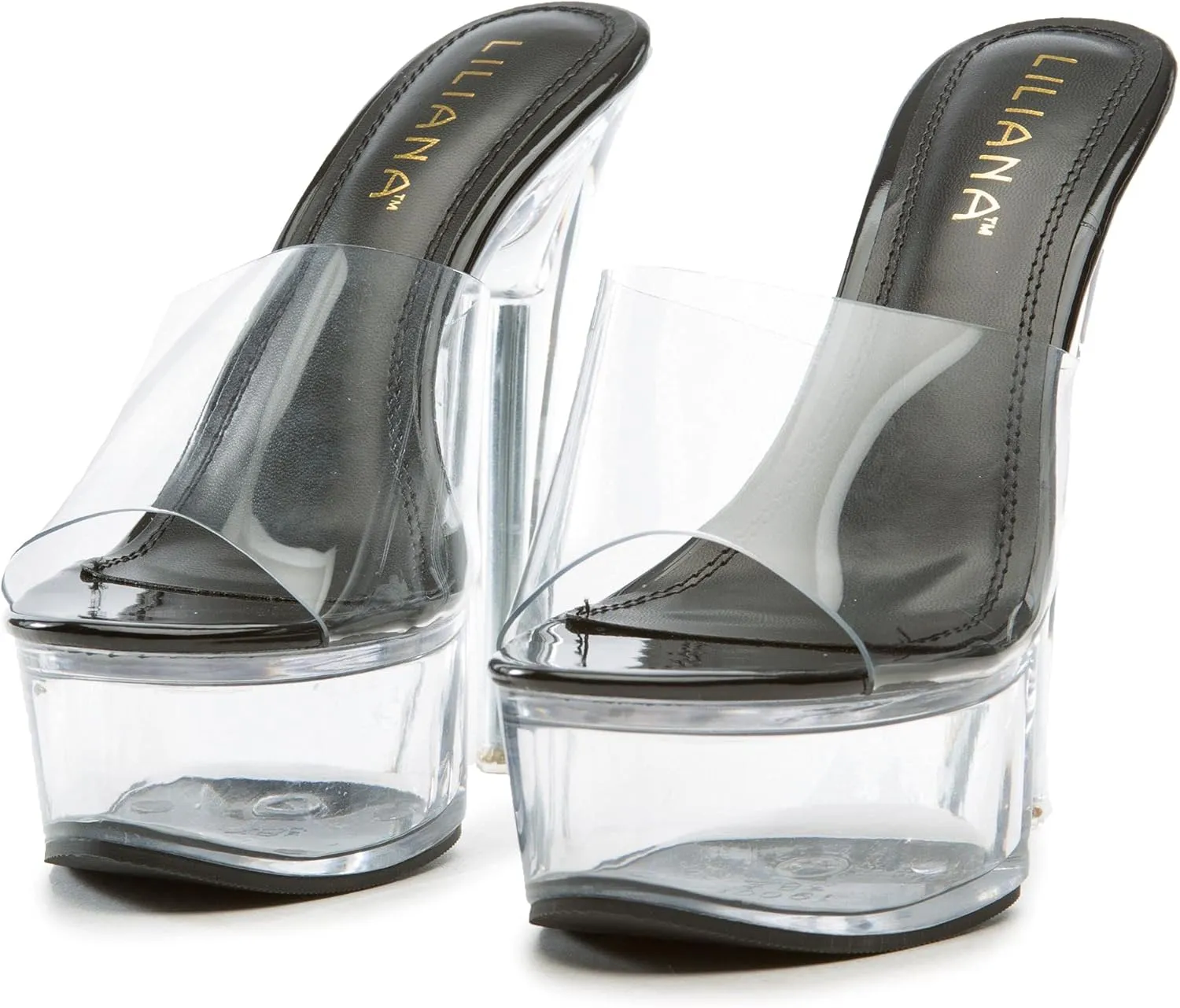 Liliana Women's Stiletto Clear Heels with Platform, Slip-On Platform Heels (Runs One Size Small)