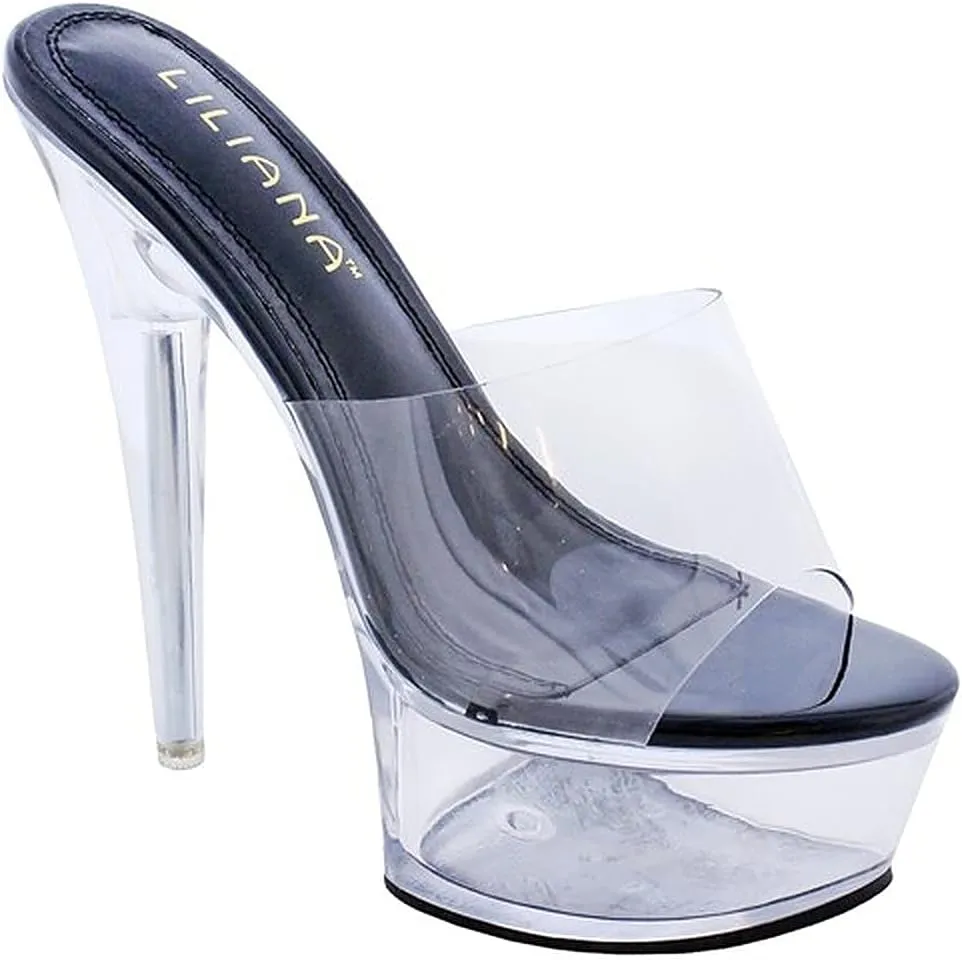 Liliana Women's Stiletto Clear Heels with Platform, Slip-On Platform Heels (Runs One Size Small)