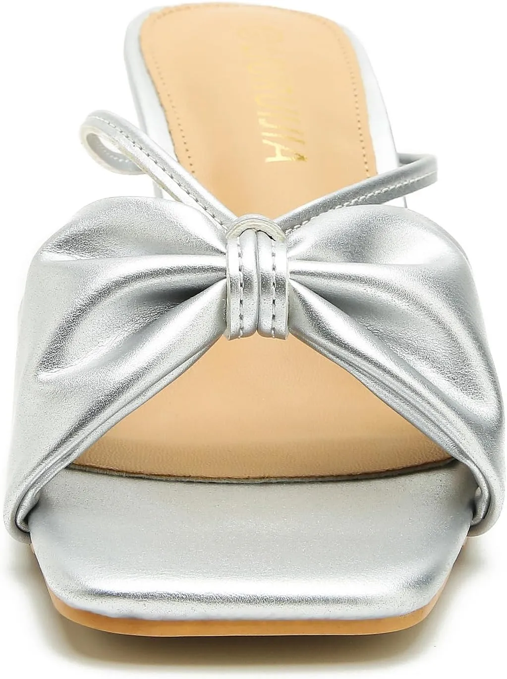 LIURUIJIA Women's Bow Strap Slip On Heeled Sandals Square Toe 2" Clear Heel Comfortable Heels Mules