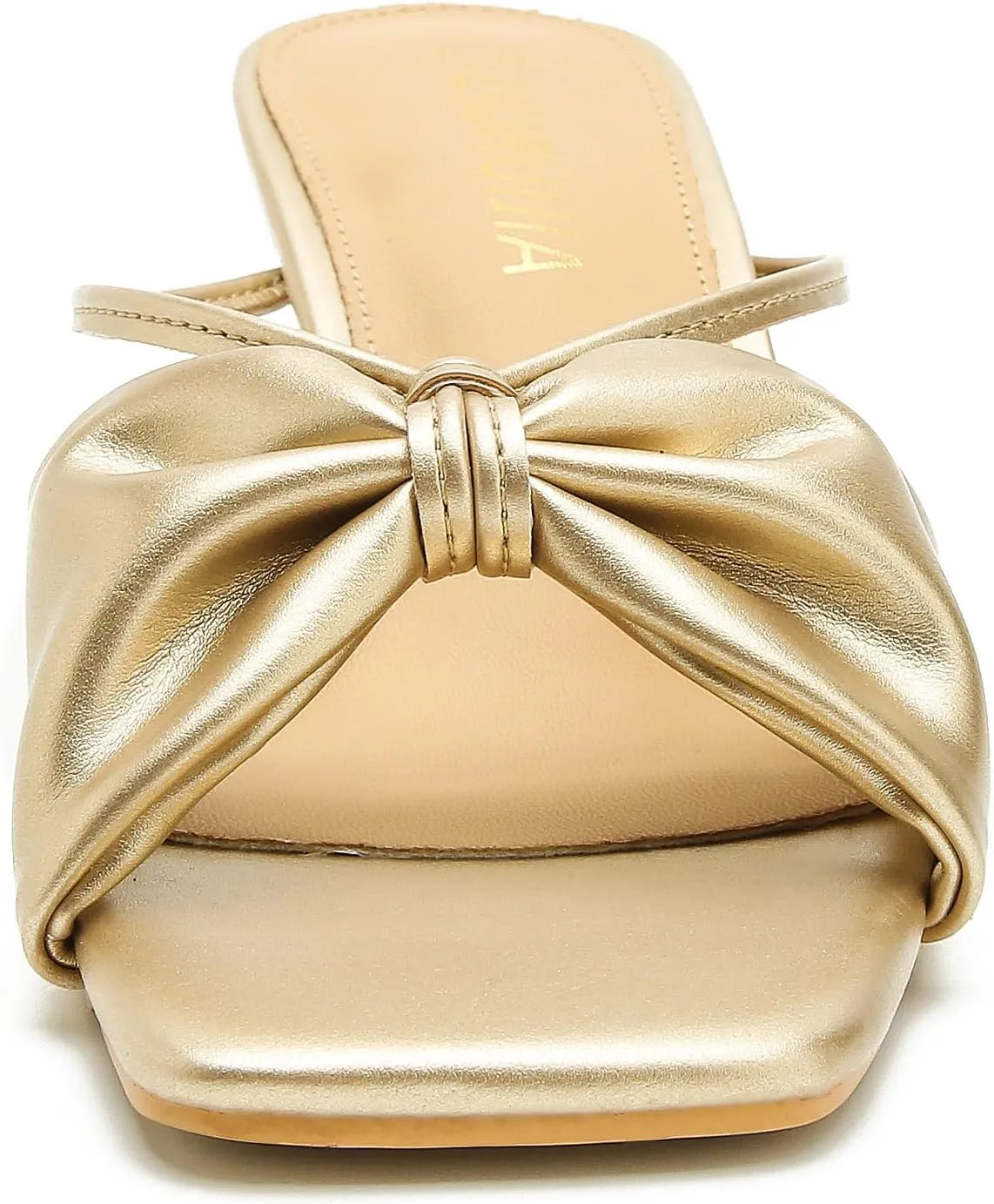 LIURUIJIA Women's Bow Strap Slip On Heeled Sandals Square Toe 2" Clear Heel Comfortable Heels Mules