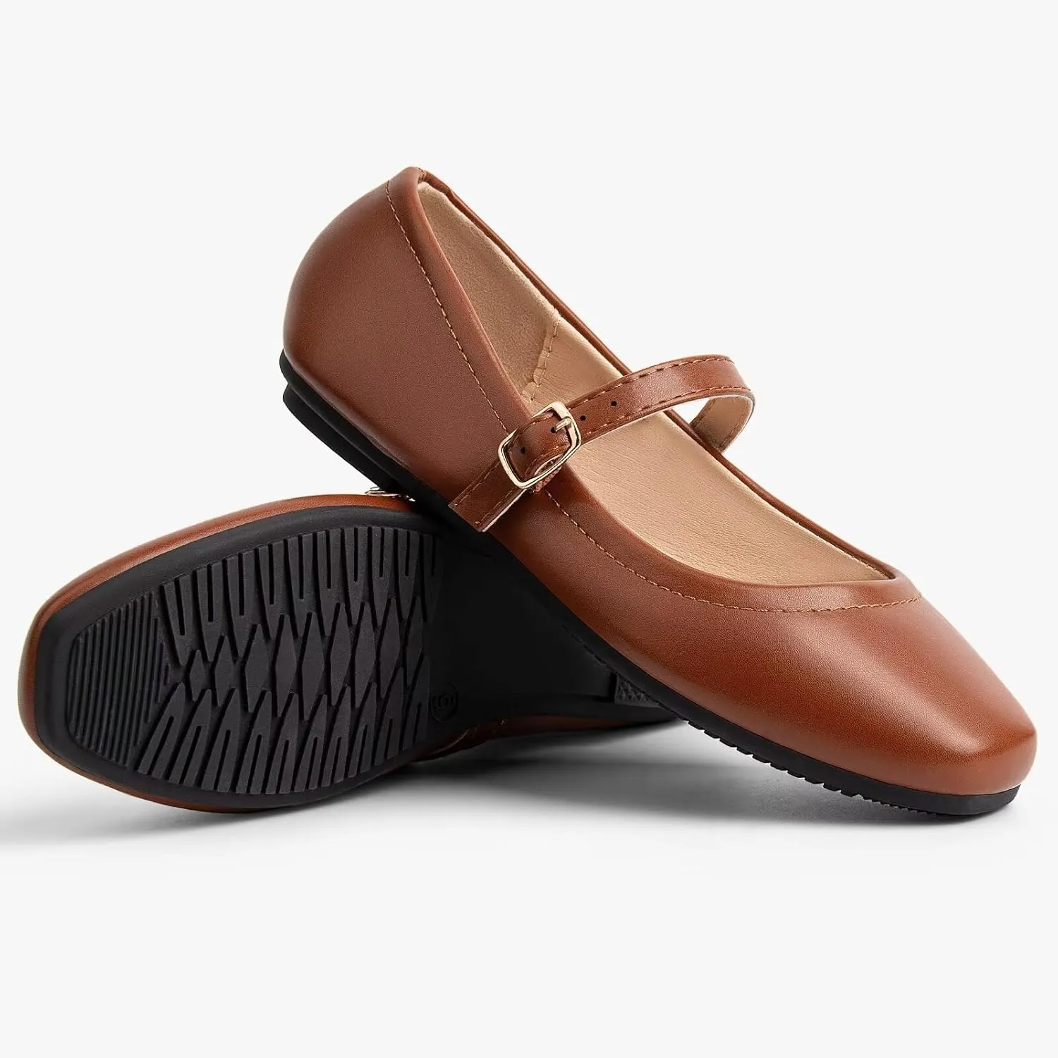 Mary Jane Flats Shoes, Ballet Flats Shoes for Women, Square Toe Ankle Strap Flats, Soft Comfortable PU Flat Shoes, Women Flats Dress Shoes