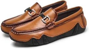 Men Genuine Leather Casual Slip on Moccasin Boat Shoe Softsole Handmade Breathable Non-Slip Comfortable Lightweight Fashion Driving Loafer
