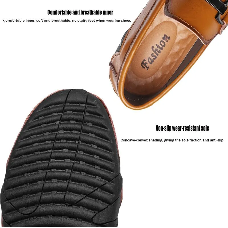 Men Genuine Leather Casual Slip on Moccasin Boat Shoe Softsole Handmade Breathable Non-Slip Comfortable Lightweight Fashion Driving Loafer
