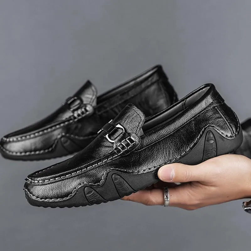 Men Genuine Leather Casual Slip on Moccasin Boat Shoe Softsole Handmade Breathable Non-Slip Comfortable Lightweight Fashion Driving Loafer